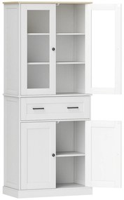 HOMCOM Ντουλάπι κουζίνας, Μπουφές, Ακρυλική πρόσοψη, Συρτάρια, 76 x 40 x 182,5 cm, Κρεμ λευκό