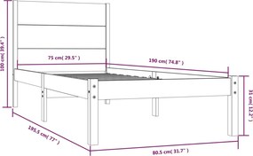vidaXL Πλαίσιο Κρεβατιού 75 x 190 εκ. από Μασίφ Ξύλο Small Single