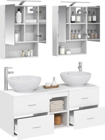 vidaXL Σετ Επίπλων Μπάνιου 5 pcs Λευκό Επεξεργασμένο Ξύλο και Γυαλί