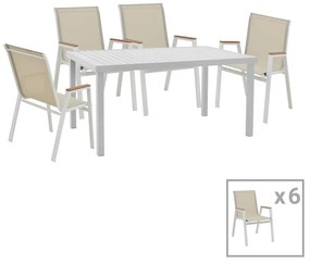Τραπεζαρία Azelie-Kliton ΙΙ σετ 7τεμ γκρι ύφασμα-λευκό αλουμίνιο 77x55x94εκ 56x75x88 εκ.