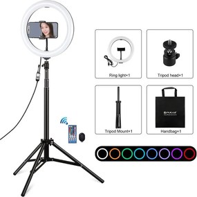 Ring Light Puluz 10.2" 26cm RGBW LED με Τρίποδο 1.65cm με Βάση Κινητού