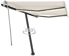 vidaXL Τέντα Συρόμενη Χειροκίνητη με LED Κρεμ 300 x 250 εκ.