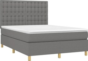 vidaXL Κρεβάτι Boxspring με Στρώμα &amp; LED Σκ.Γκρι 140x200 εκ Υφασμάτινο
