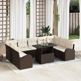 vidaXL Σετ Καναπέ Κήπου με μαξιλάρι 10 pcs Καφέ Πολυ ράταν