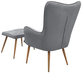 Πολυθρόνα - Μπερζέρα με υποπόδιο Lily Megapap γκρι βελούδο - μεταλλικό πόδι χρώμα φυσικό 70x62x98εκ.