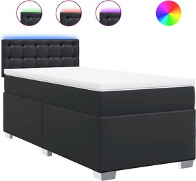 vidaXL Κρεβάτι Boxspring με Στρώμα Μαύρο 90x200εκ. από Συνθετικό Δέρμα