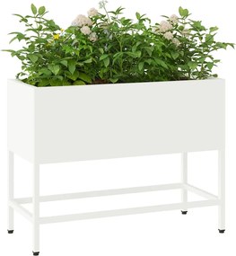 vidaXL Υψωμένη Γλάστρα Κήπου Λευκό 60 x 26 x 48 εκ Ατσάλι