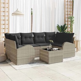 vidaXL Σετ Καναπέ Κήπου 7 pcs Ανοιχτό γκρι 55 x 55 x 37 εκ Πολυ ράταν