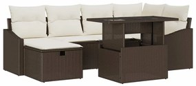 vidaXL Σετ Καναπέ Κήπου με μαξιλάρι 7 pcs Καφέ Πολυ ράταν