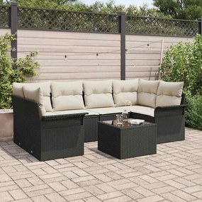 vidaXL Σετ Καναπέ Κήπου με μαξιλάρι 7 pcs Μαύρο, Κρέμα 55 x 55 x 37 εκ
