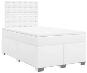 vidaXL Κρεβάτι Boxspring με Στρώμα Λευκό 120x200εκ.από Συνθετικό Δέρμα