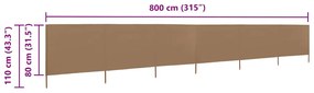 vidaXL Προστατευτικό Αέρα με 6 Πάνελ Χρώμα Taupe 800x80 εκ. Υφασμάτινο