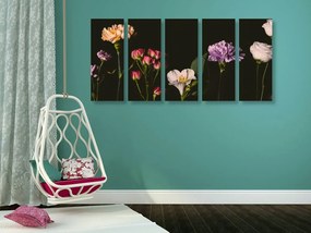 Εικόνα 5 μερών κομψά λουλούδια σε σκούρο φόντο - 200x100
