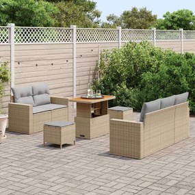 vidaXL Σετ Καναπέ Κήπου Ρυθμιζόμενο ύψος 8 pcs Μπεζ συνθετικό ρατάν