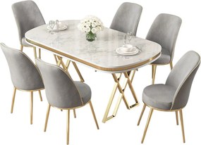 Dining Table &amp; Chairs Set (7 Pieces) Lai - White, Gold, Grey White
Gold
Grey