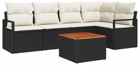 vidaXL Σετ Καναπέ Κήπου 6 pcs Μαύρο και Κρέμα συνθετικό ρατάν