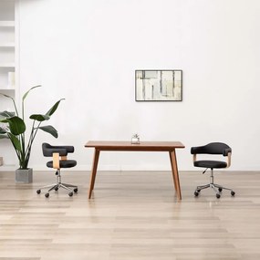 Καρέκλα Γραφείου Περιστρεφόμενη Μαύρη Λυγισ. Ξύλο/Συνθετ. Δέρμα
