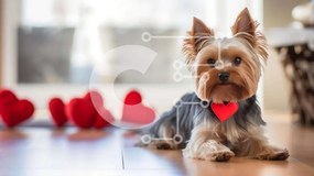 Intra Συλλεκτικό Ξύλινο Παζλ Plywood  4mm - Yorkshire Terrier με κόκκινες διακοσμήσεις σε σχήμα καρδιάς Σε Ξύλινο Κουτί - Διαστάσεις: 10x10 cm – 25 κομμάτια