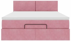vidaXL Οθωμανικό κρεβάτι με στρώμα ροζ 140x200cm Βελούδο