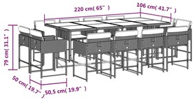 vidaXL Σετ Τραπεζαρίας Κήπου 13τεμ. Μαύρο από Συνθ. Ρατάν με Μαξιλάρια