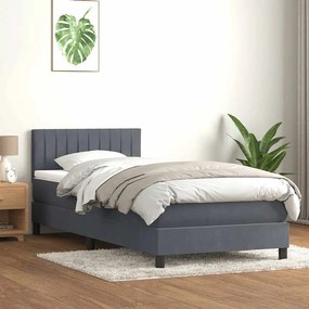 Κρεβάτι Boxspring με Στρώμα Σκούρο Γκρι 90x220 εκ. Βελούδινο - Γκρι