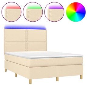 ΚΡΕΒΑΤΙ BOXSPRING ΜΕ ΣΤΡΩΜΑ &amp; LED ΚΡΕΜ 140X190 ΕΚ. ΥΦΑΣΜΑΤΙΝΟ 3135354