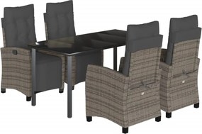 vidaXL Σετ Τραπεζαρίας Κήπου 5 τεμ. Γκρι Συνθ. Ρατάν με Μαξιλάρια