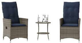 vidaXL Σετ Επιτραπέζιων Καρεκλών 3 Τεμαχίων με Μαξιλάρια Γκρι από Συνθετικό Ρατάν