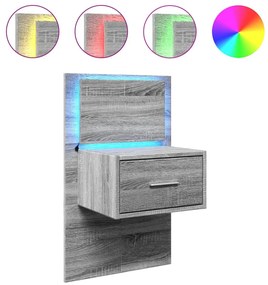 vidaXL Κομοδίνο Επιτοίχιο με Φώτα LED Γκρι Sonoma
