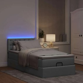 vidaXL Οθωμανικό κρεβάτι με στρώμα &amp; LEDs Ανοιχτό γκρι Ύφασμα