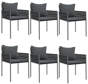 Καρέκλες Κήπου 6 τεμ. Μαύρο 54x61x83 εκ Συνθ. Ρατάν &amp; Μαξιλάρια - Μαύρο