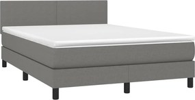 vidaXL Κρεβάτι Boxspring με Στρώμα Σκούρο Γκρι 140x190 εκ. Υφασμάτινο