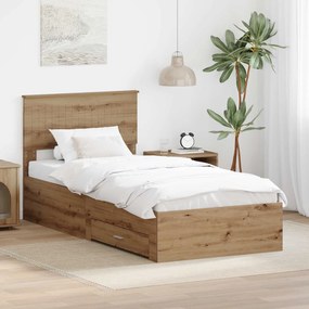 vidaXL Σκελετός Κρεβατιού Artisan Δρυς 90 x 190 cm Επεξεργασμένο Ξύλο