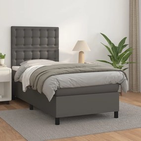 vidaXL Κρεβάτι Boxspring με Στρώμα Γκρι 100x200εκ. από Συνθετικό Δέρμα