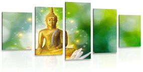 Εικόνα 5 μερών χρυσός Βούδας σε λουλούδι λωτού - 200x100