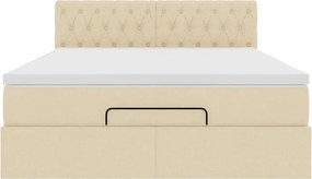 vidaXL Οθωμανικό κρεβάτι με στρώμα Cream 140x200cm ύφασμα