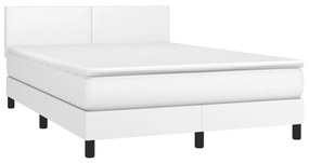 vidaXL Κρεβάτι Boxspring με Στρώμα Λευκό 140x190εκ.από Συνθετικό Δέρμα