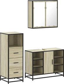 vidaXL Σετ Επίπλων Μπάνιου 3 Τεμαχίων Sonoma Δρυς Επεξεργασμένο Ξύλο