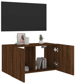 vidaXL Έπιπλο Τοίχου Τηλεόρασης με LED Καφέ Δρυς 80x35x41 εκ.