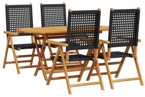 vidaXL Σετ Κήπου 5 Τεμαχίων για Φαγητό Μαύρο από Μασίφ Ξύλο Ακακίας και Πολυ Ρατάν