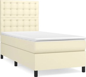 vidaXL Κρεβάτι Boxspring με Στρώμα Κρεμ 90x200 εκ. από Συνθετικό Δέρμα