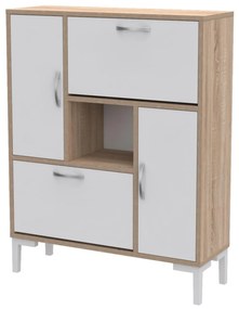 SHOE CABINET MEDY  MELAMINE IN WHITE &amp; SONAMA-WHITE LEGS 86,5x30x109Hcm.