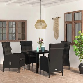vidaXL Σετ Τραπεζαρίας Κήπου 5 Τεμαχίων Μαύρο με Μαξιλάρια