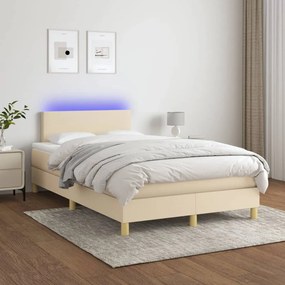 vidaXL Κρεβάτι Boxspring με Στρώμα &amp; LED Κρεμ 120x200 εκ. Υφασμάτινο