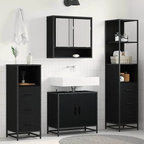 vidaXL Σετ Επίπλων Μπάνιου με ράφι 4 pcs Μαύρη Οξυά Επεξεργασμένο ξύλο