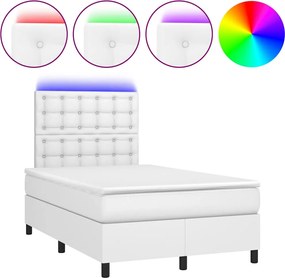 vidaXL Κρεβάτι Boxspring με Στρώμα &amp; LED Λευκό 120x190 εκ. Συνθ. Δέρμα