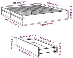 Πλαίσιο Κρεβατιού με συρτάρια Καφέ δρυς 200x200 εκ. Επεξ. Ξύλο - Καφέ