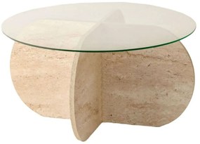 Τραπέζι Σαλονιού Bubble 552NOS2500 Φ75x35cm Travertine Beige-Clear