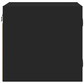 Κομοδίνο Μαύρο 35x37x35 εκ. με Γυάλινη Πόρτα - Μαύρο