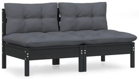 vidaXL Καναπές Κήπου Διθέσιος από Μασίφ Ξύλο Πεύκου με Ανθρακί Μαξιλάρια